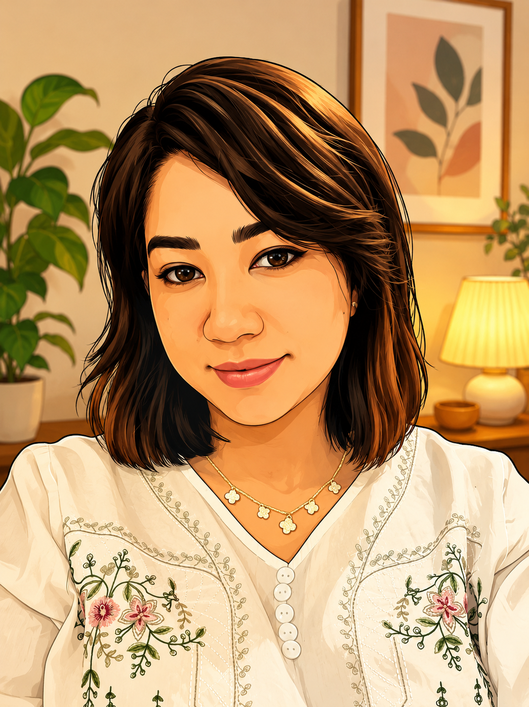 Illustrated portrait of Ghenza Samad